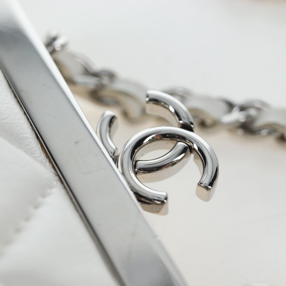CHANEL Matelasse Chain Shoulder Bag Lamb Skin White Silver CC Auth 200768M