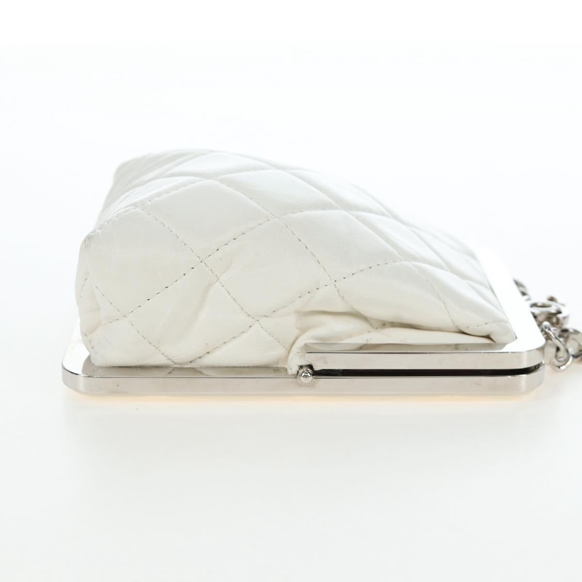 CHANEL Matelasse Chain Shoulder Bag Lamb Skin White Silver CC Auth 200768M