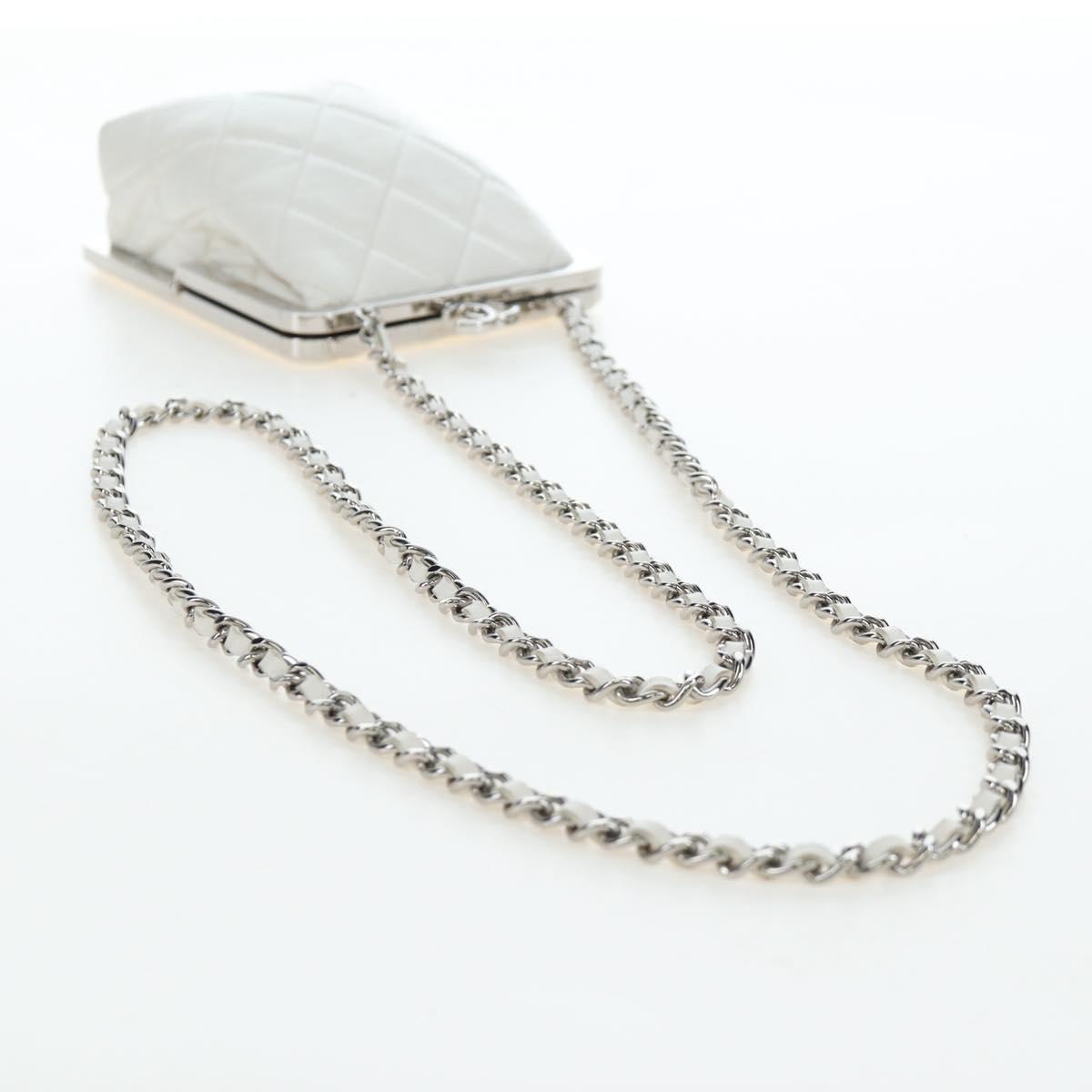 CHANEL Matelasse Chain Shoulder Bag Lamb Skin White Silver CC Auth 200768M