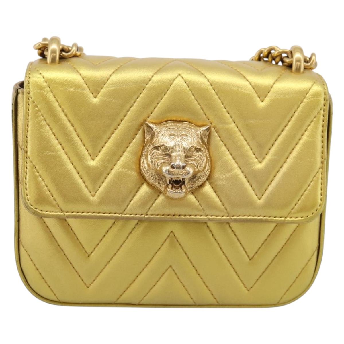 GUCCI Chain Shoulder Bag Leather Gold 432581 Auth 200769V
