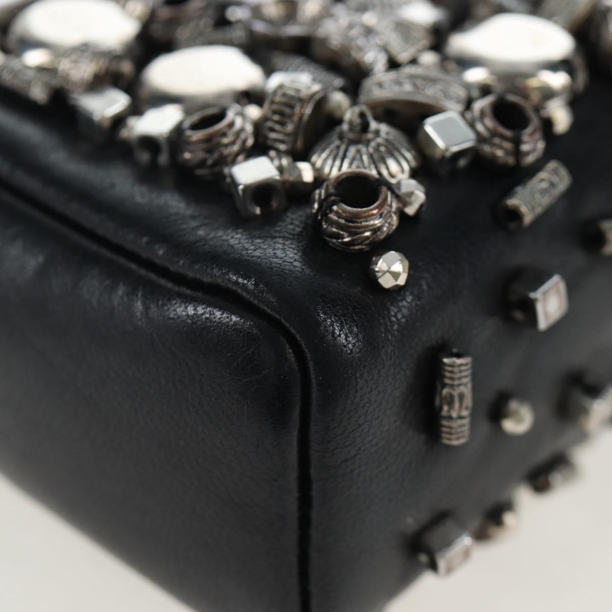 CHANEL Chain Shoulder Pouch Lamb Skin Black Silver CC Auth 200770SAM