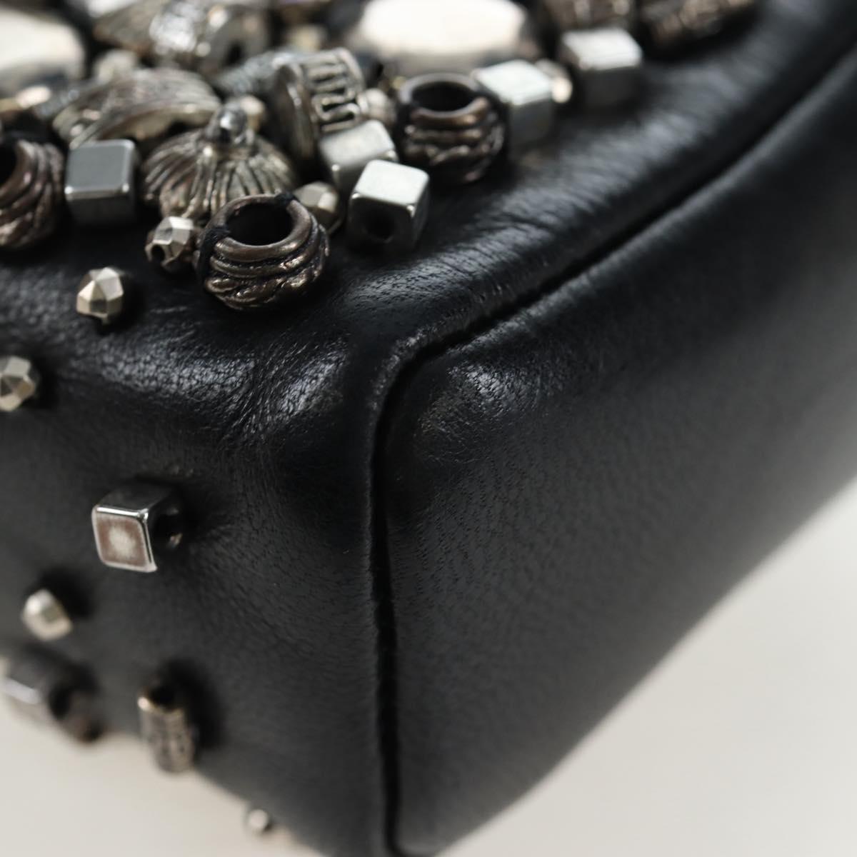 CHANEL Chain Shoulder Pouch Lamb Skin Black Silver CC Auth 200770SAM