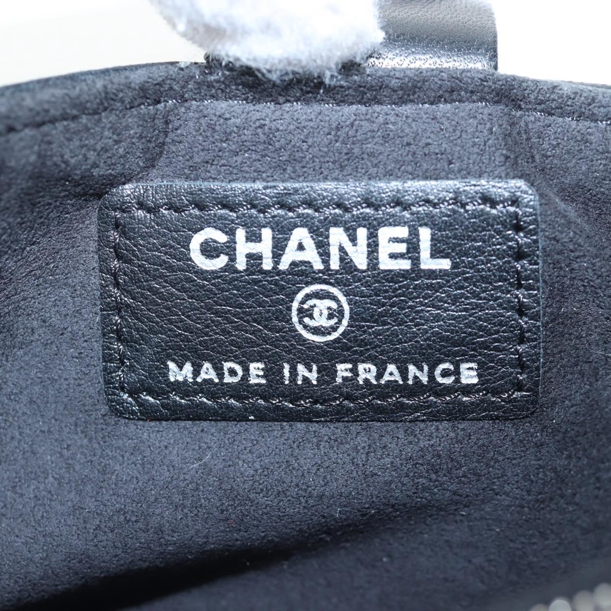 CHANEL Chain Shoulder Pouch Lamb Skin Black Silver CC Auth 200770SAM