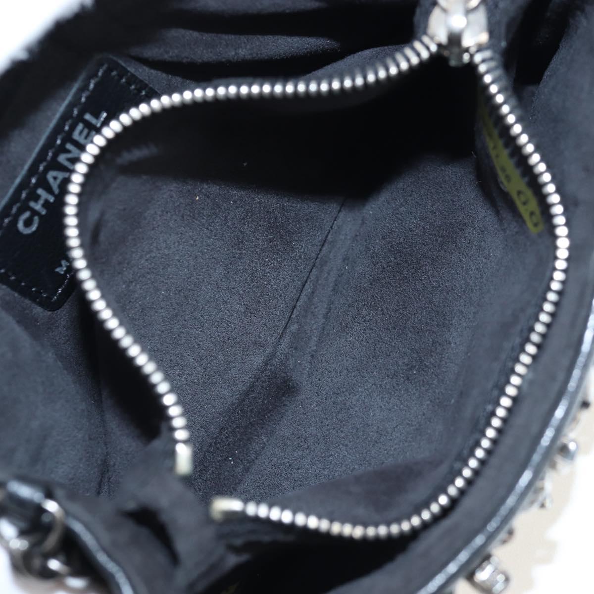 CHANEL Chain Shoulder Pouch Lamb Skin Black Silver CC Auth 200770SAM