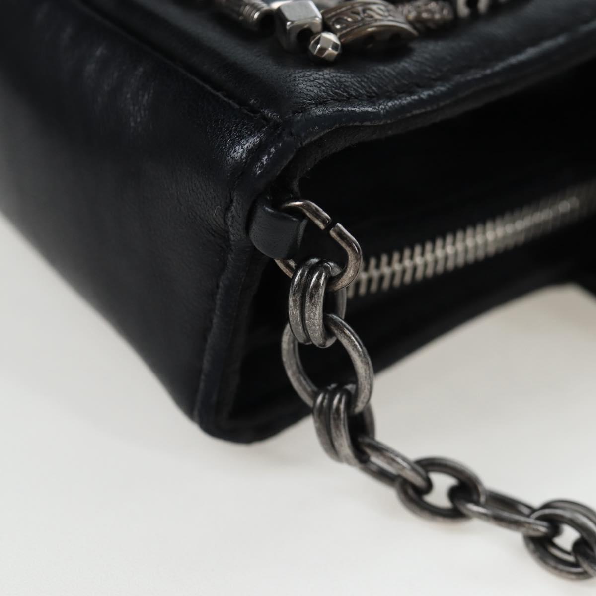 CHANEL Chain Shoulder Pouch Lamb Skin Black Silver CC Auth 200770SAM