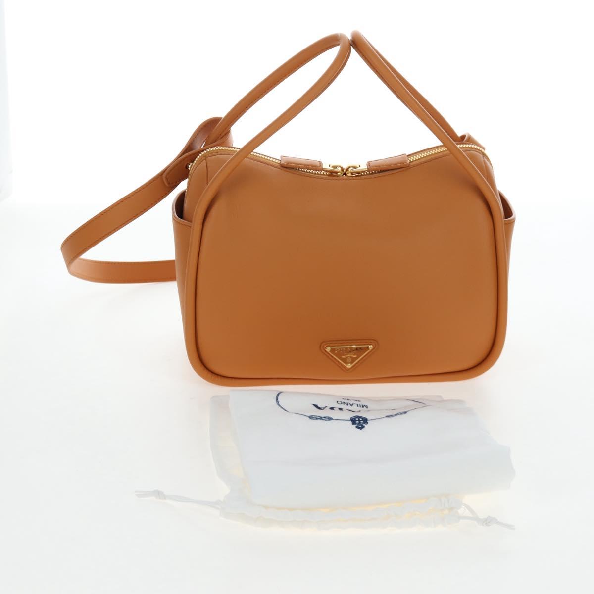 PRADA Darling Shoulder Bag Leather Beige Gold Auth 200771SAM