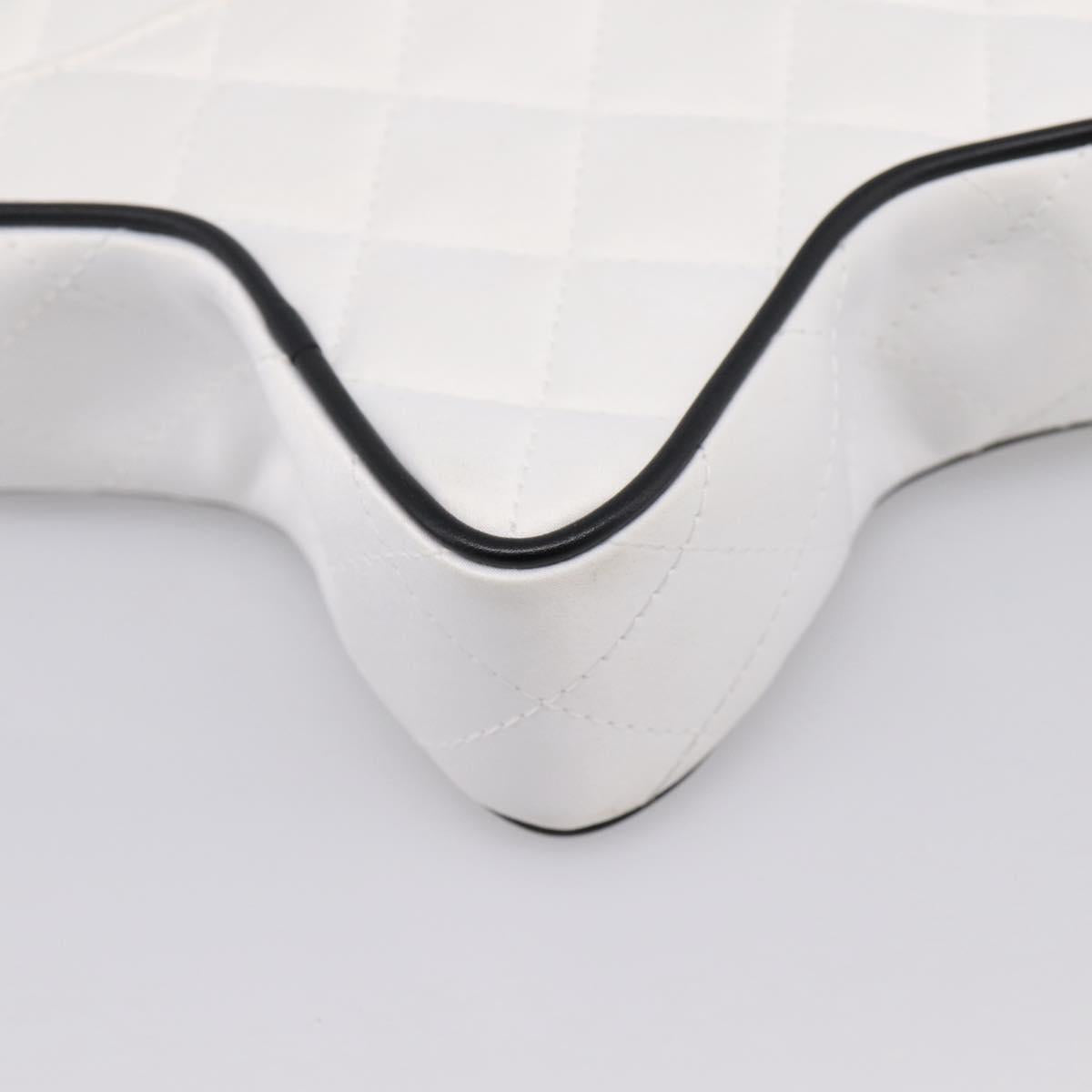 CHANEL Matelasse Chain Shoulder Bag Satin White CC Auth 200773SM