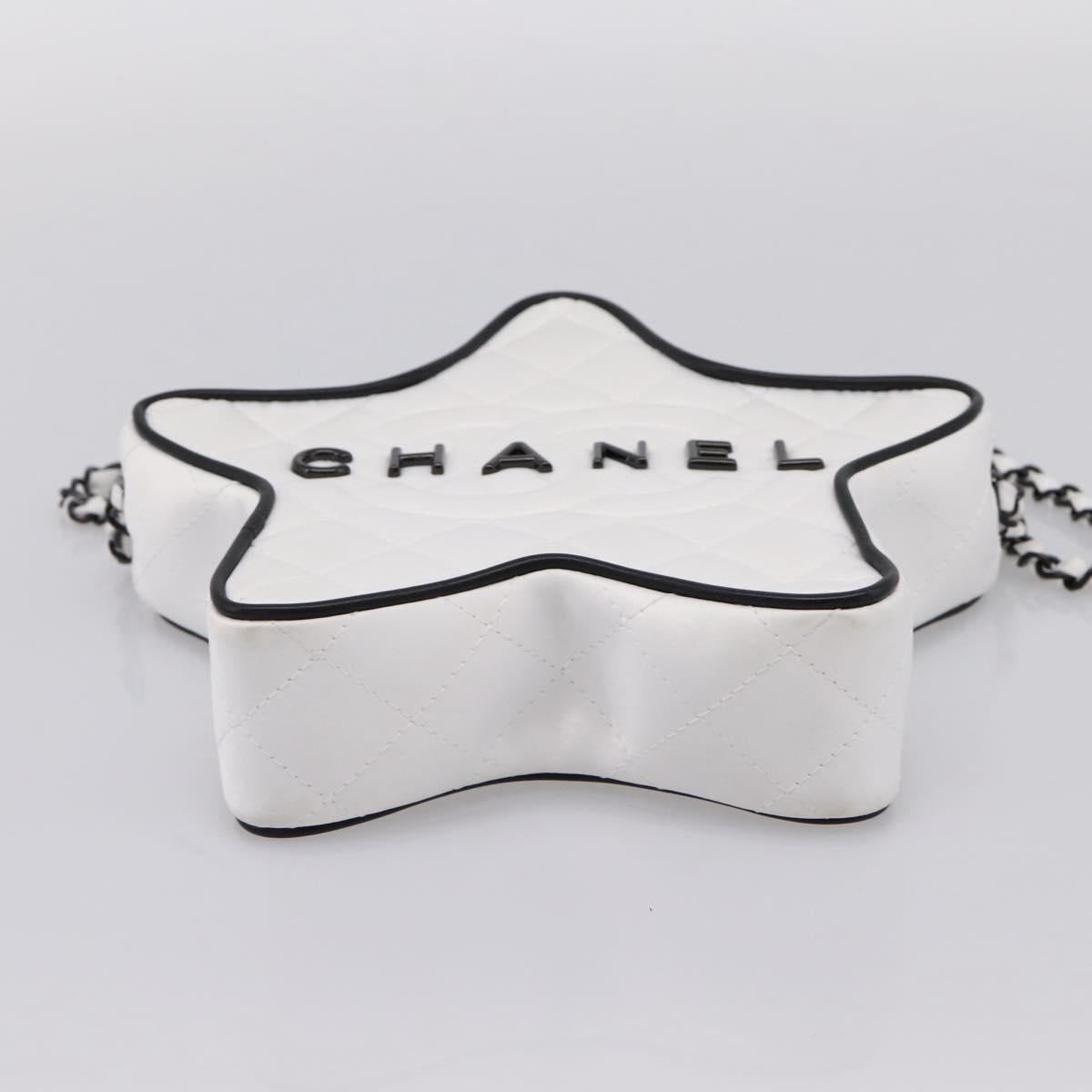 CHANEL Matelasse Chain Shoulder Bag Satin White CC Auth 200773SM