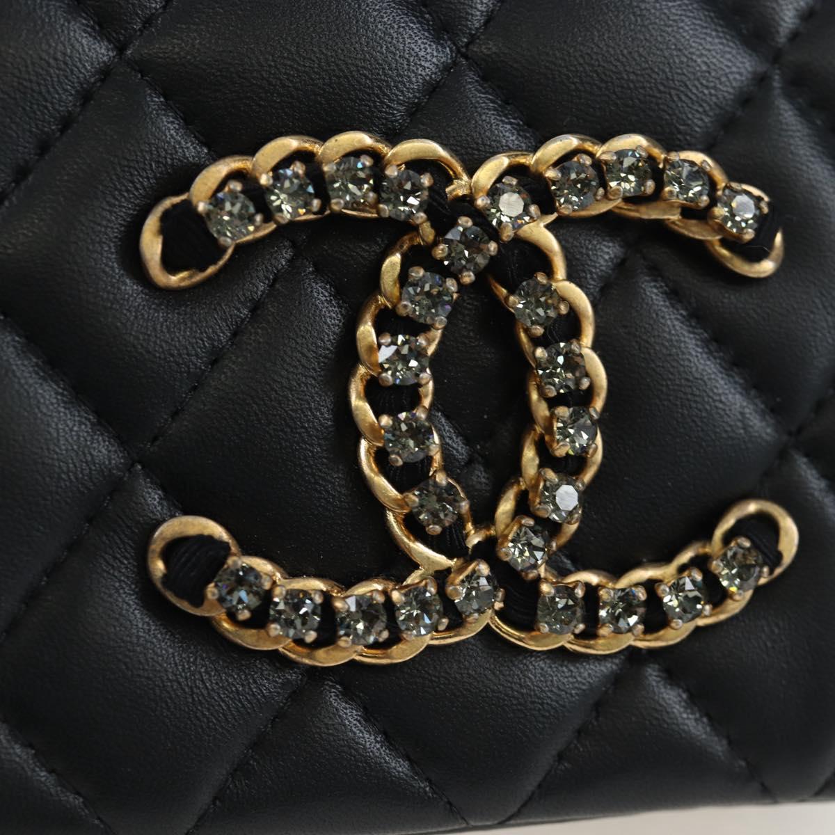 CHANEL Matelasse Chain Shoulder Bag Lamb Skin Black Gold CC Auth 200775SM