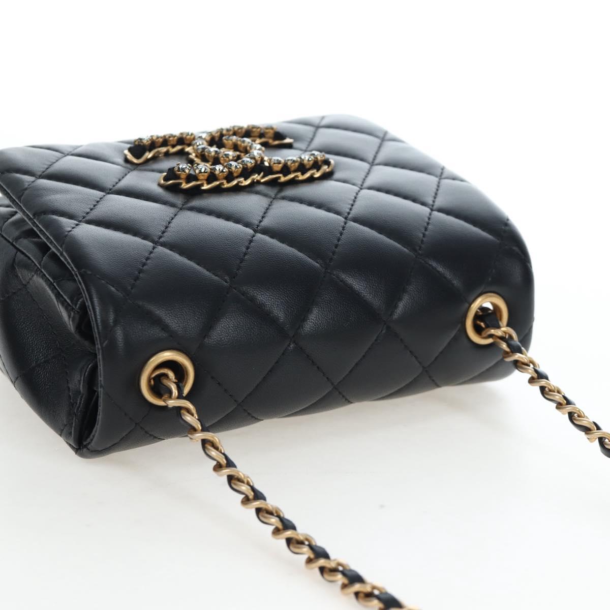CHANEL Matelasse Chain Shoulder Bag Lamb Skin Black Gold CC Auth 200775SM