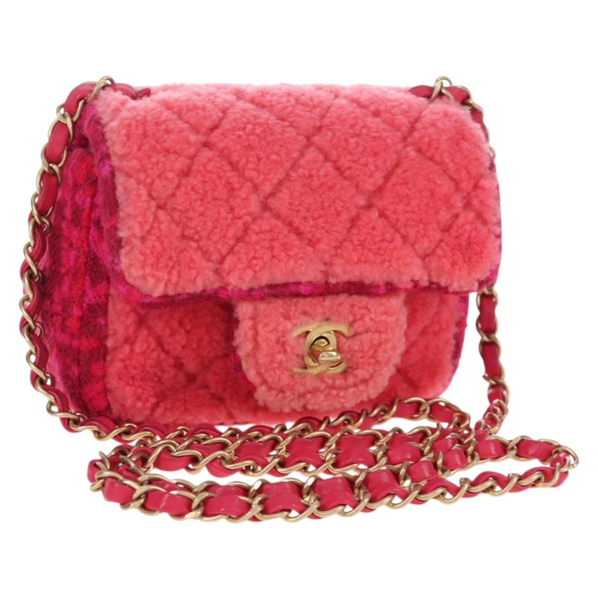 CHANEL Mini Matelasse 17 Chain Shoulder Bag tweed Pink Gold CC Auth 200776SAM