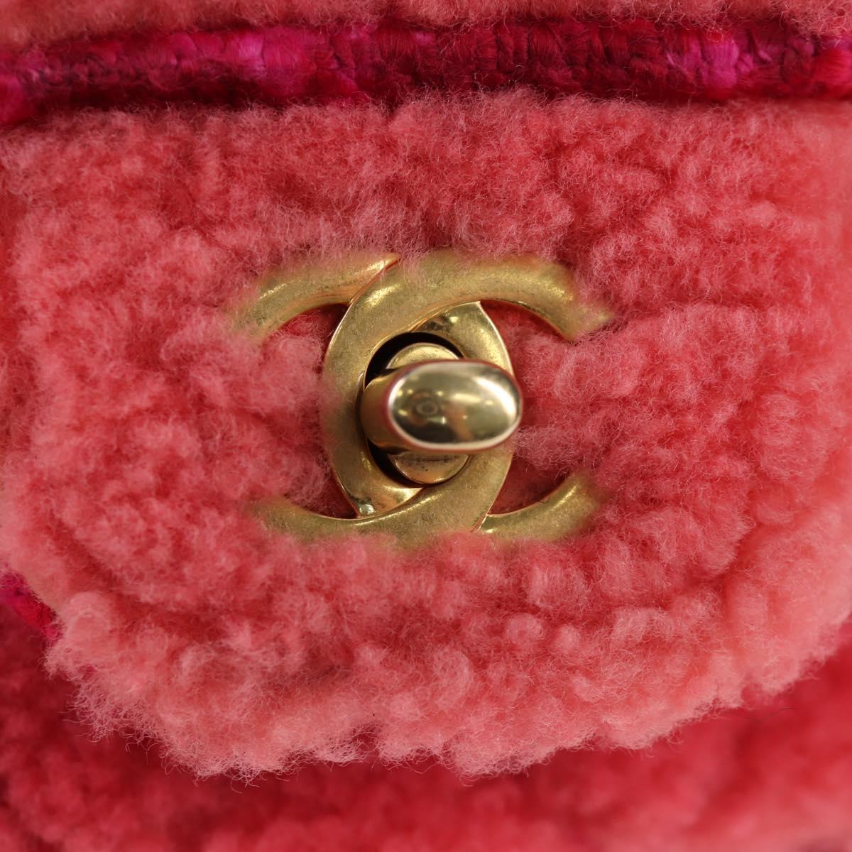 CHANEL Mini Matelasse 17 Chain Shoulder Bag tweed Pink Gold CC Auth 200776SAM