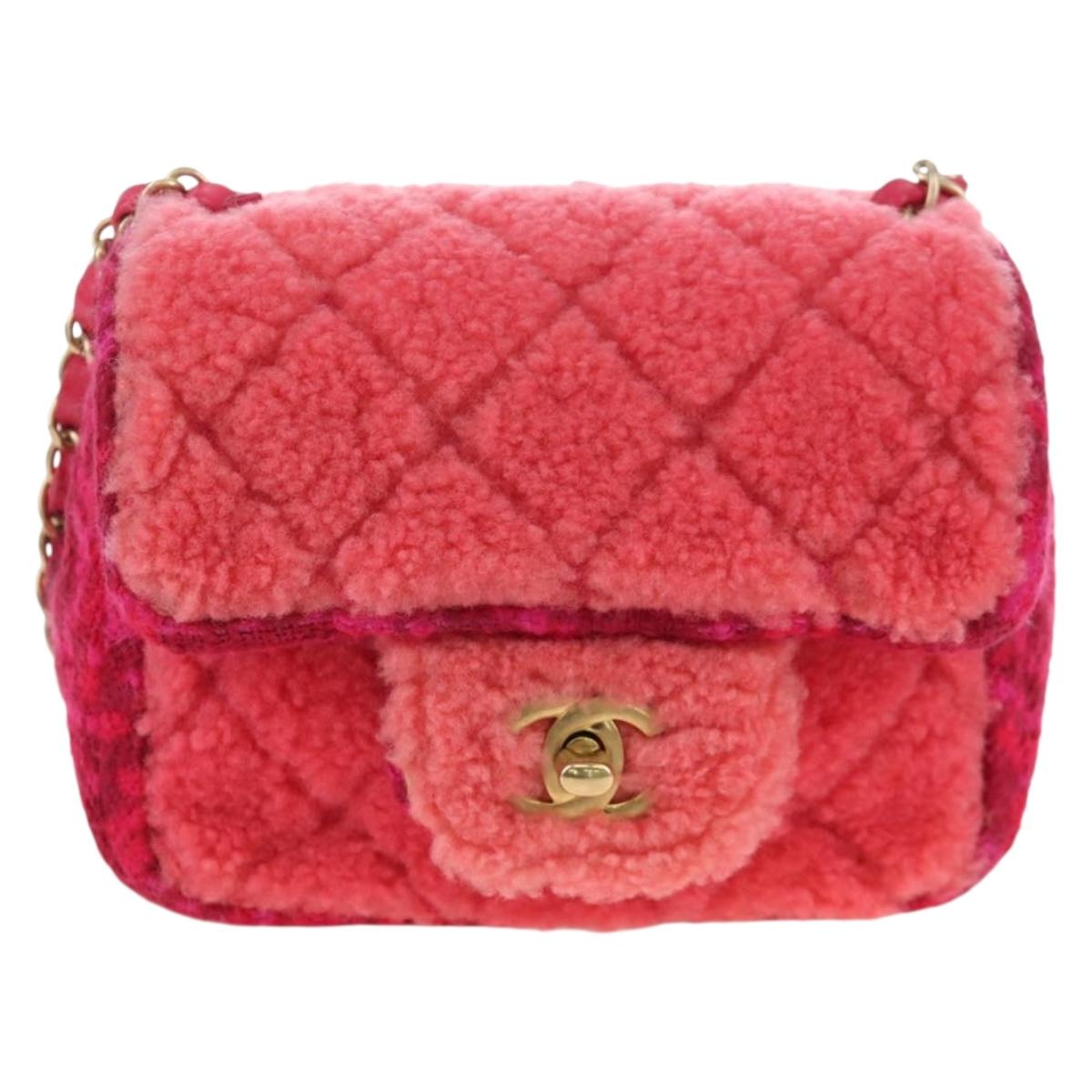 CHANEL Mini Matelasse 17 Chain Shoulder Bag tweed Pink Gold CC Auth 200776SAM