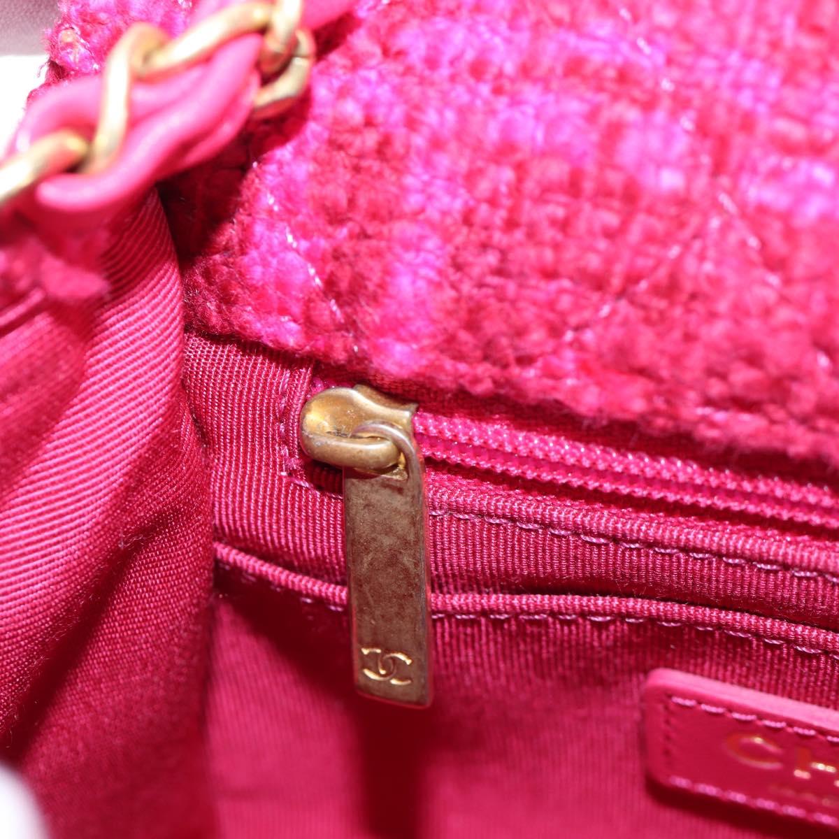 CHANEL Mini Matelasse 17 Chain Shoulder Bag tweed Pink Gold CC Auth 200776SAM