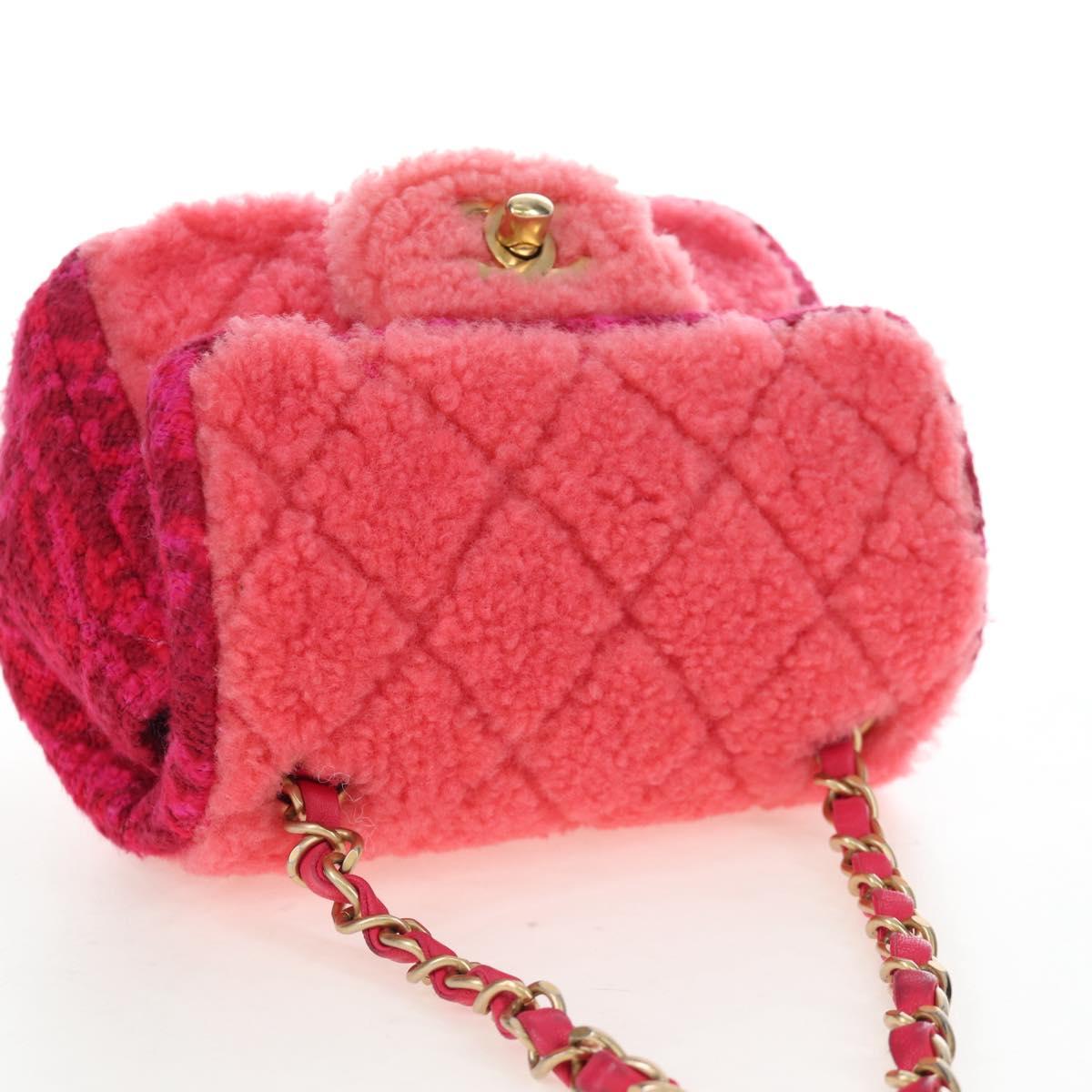 CHANEL Mini Matelasse 17 Chain Shoulder Bag tweed Pink Gold CC Auth 200776SAM