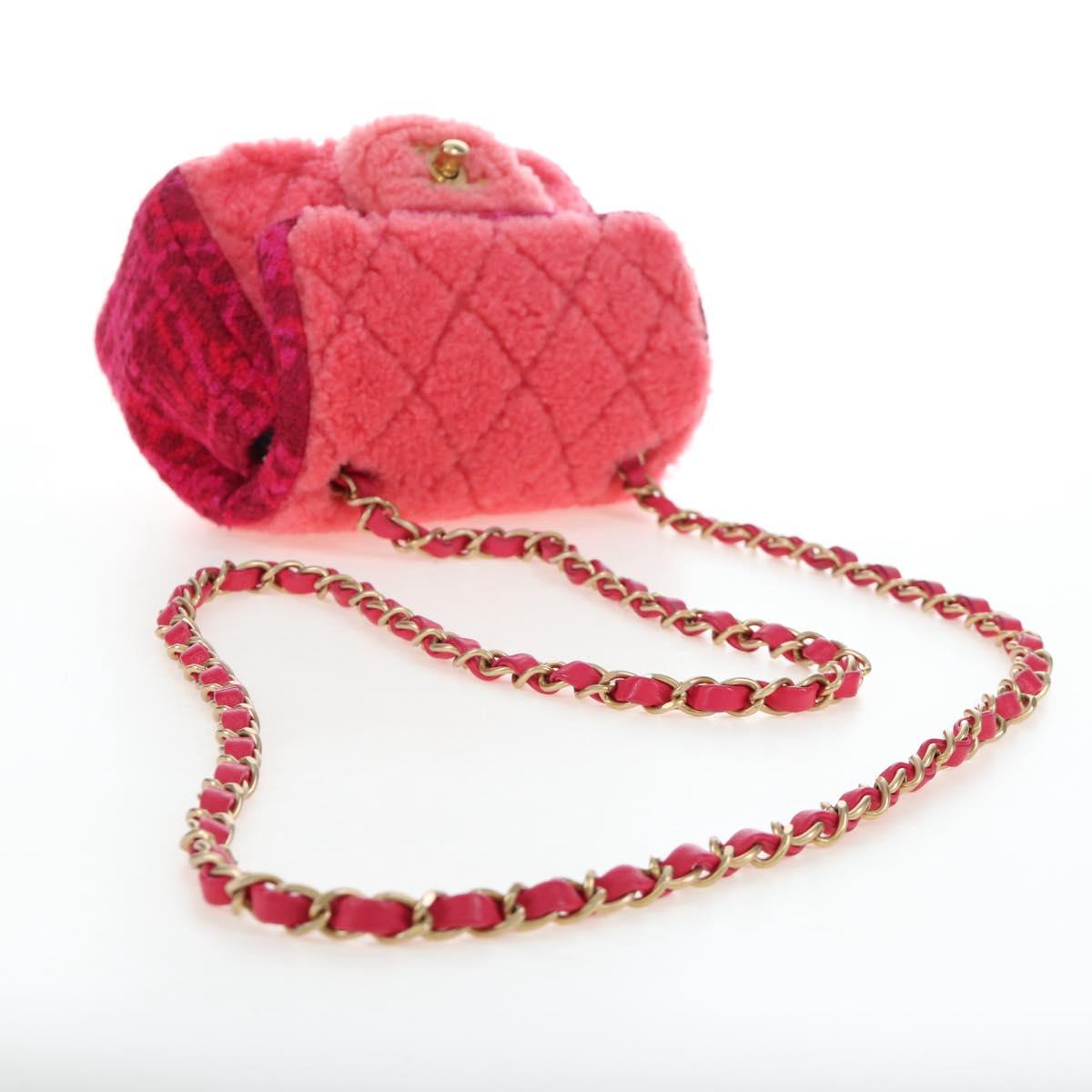 CHANEL Mini Matelasse 17 Chain Shoulder Bag tweed Pink Gold CC Auth 200776SAM