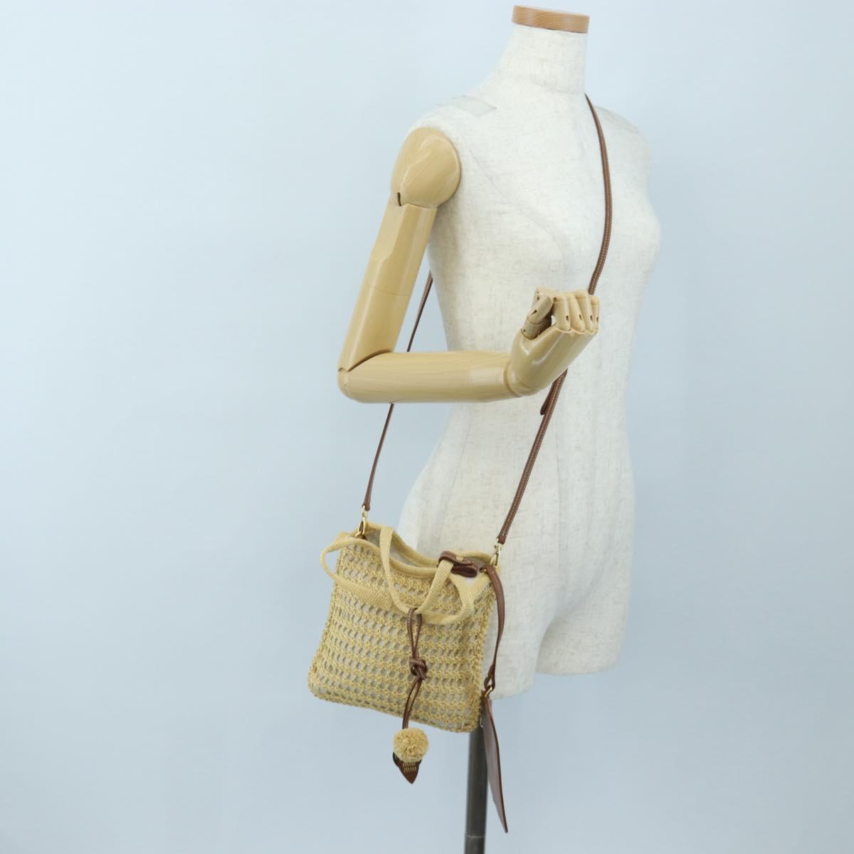 Miu Miu Ivy Hand Bag Canvas 2way Beige Gold Auth 200777SAM