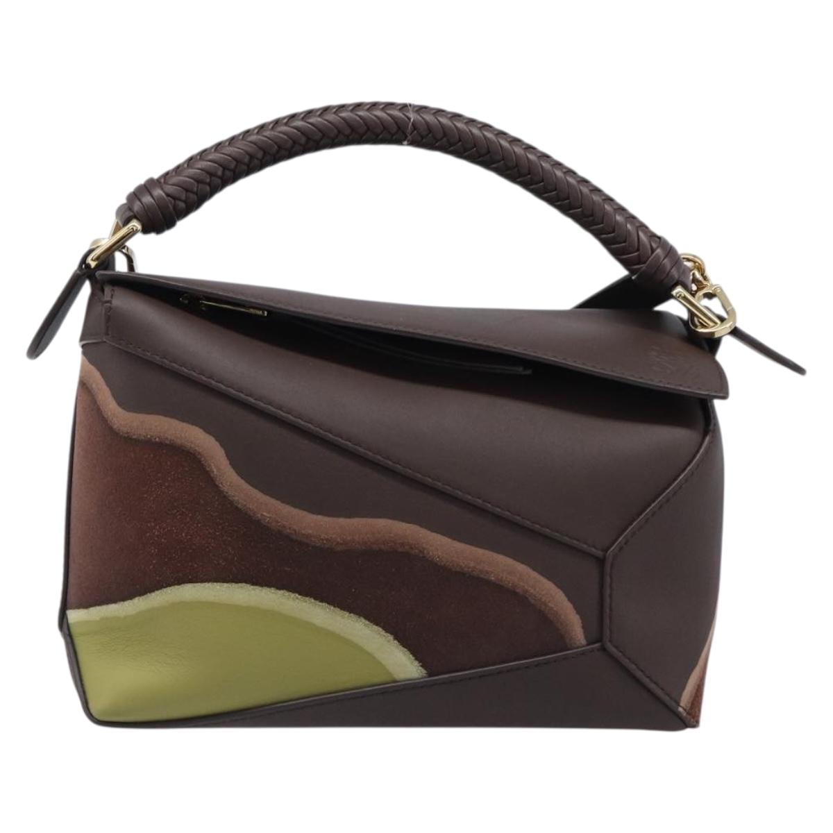 LOEWE Puzzle Bag Small Leather 2way Brown Gold Auth 200778SAM
