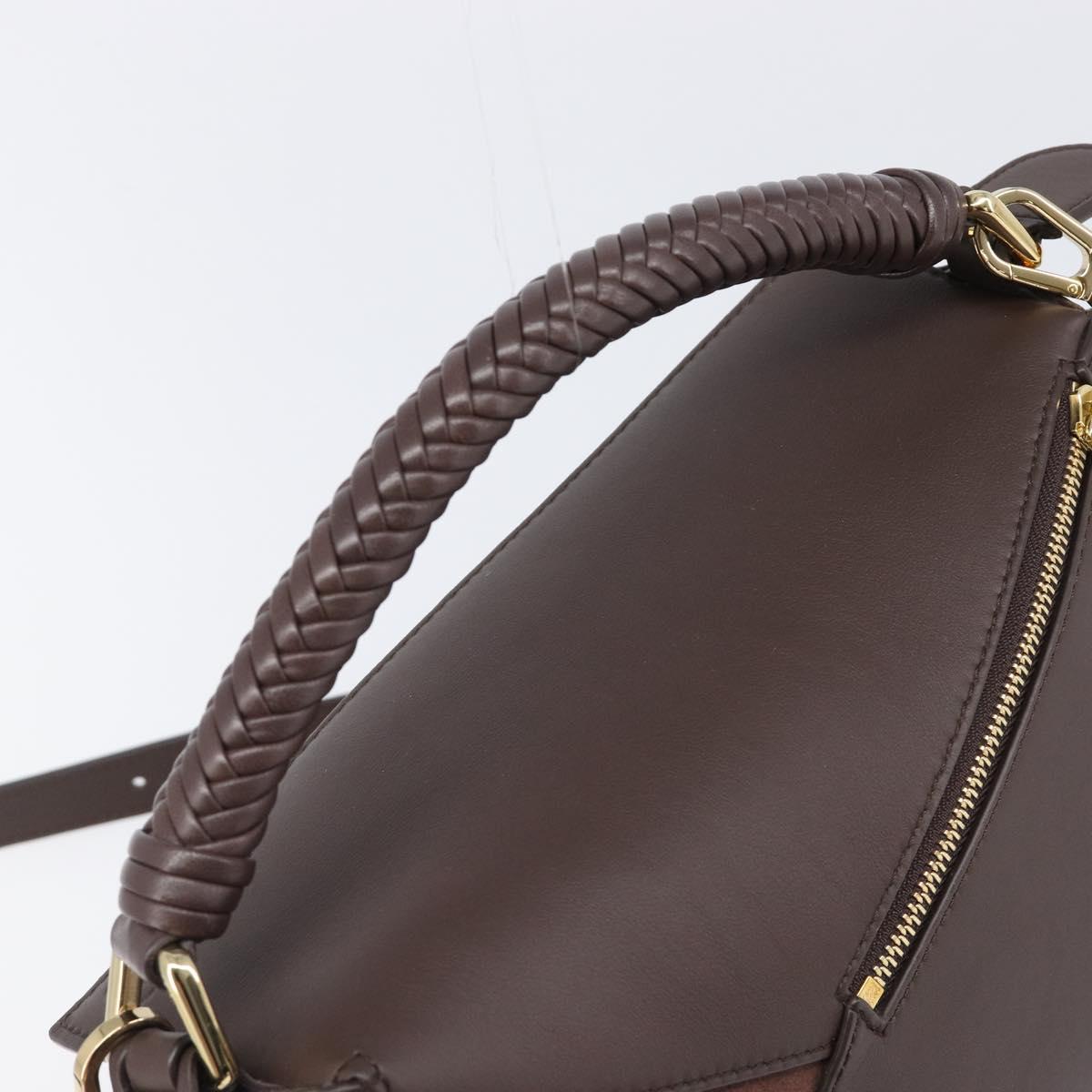 LOEWE Puzzle Bag Small Leather 2way Brown Gold Auth 200778SAM