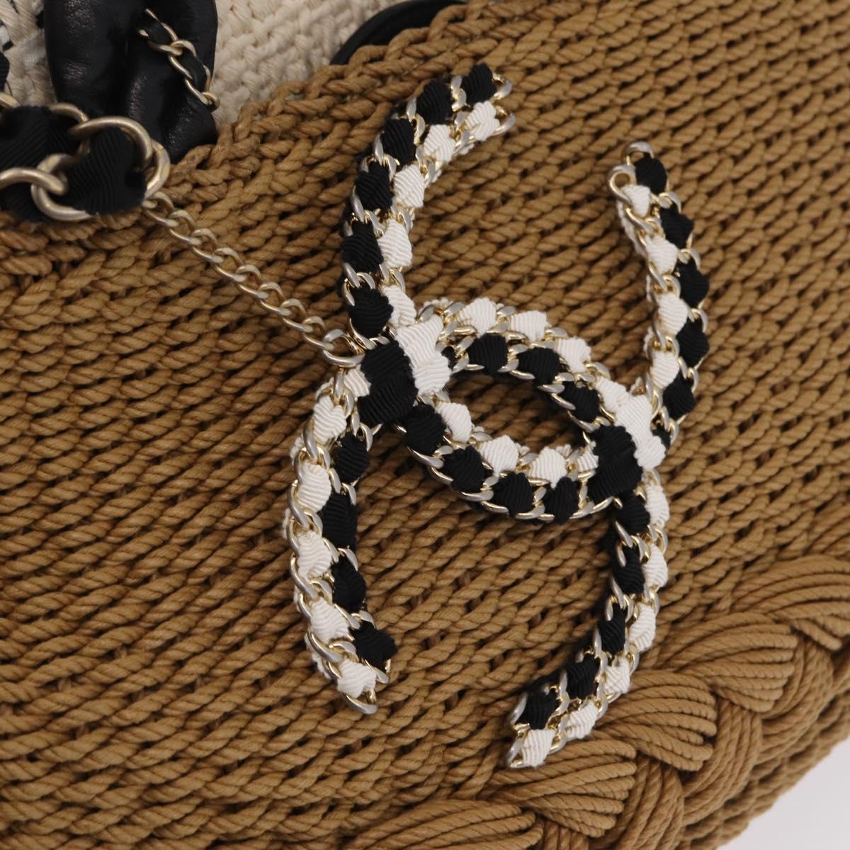CHANEL Chain Shoulder Bag Raffia 2way Beige Gold CC Auth 200780SAM