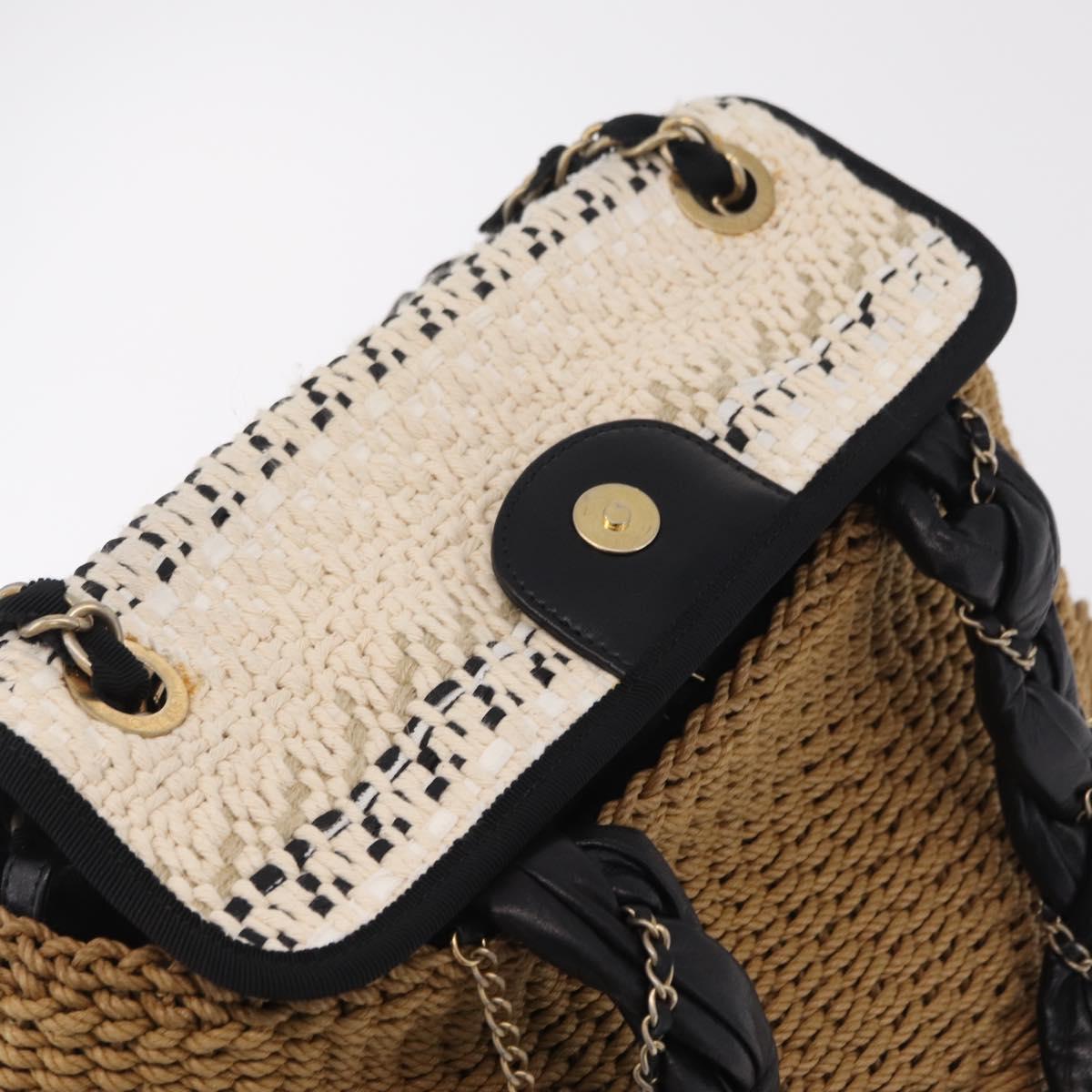 CHANEL Chain Shoulder Bag Raffia 2way Beige Gold CC Auth 200780SAM