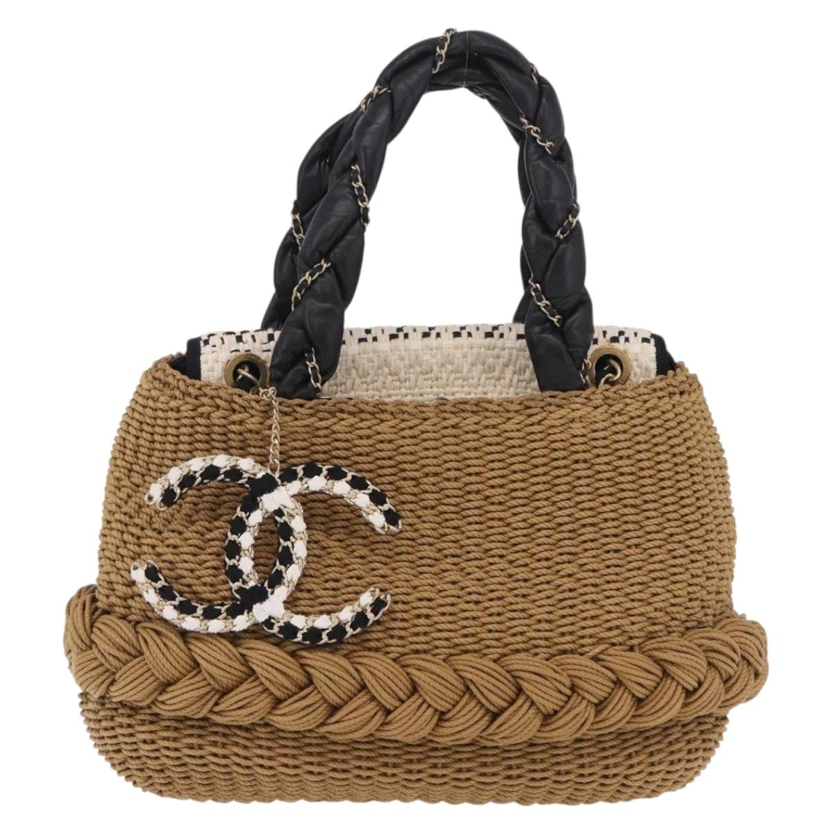 CHANEL Chain Shoulder Bag Raffia 2way Beige Gold CC Auth 200780SAM
