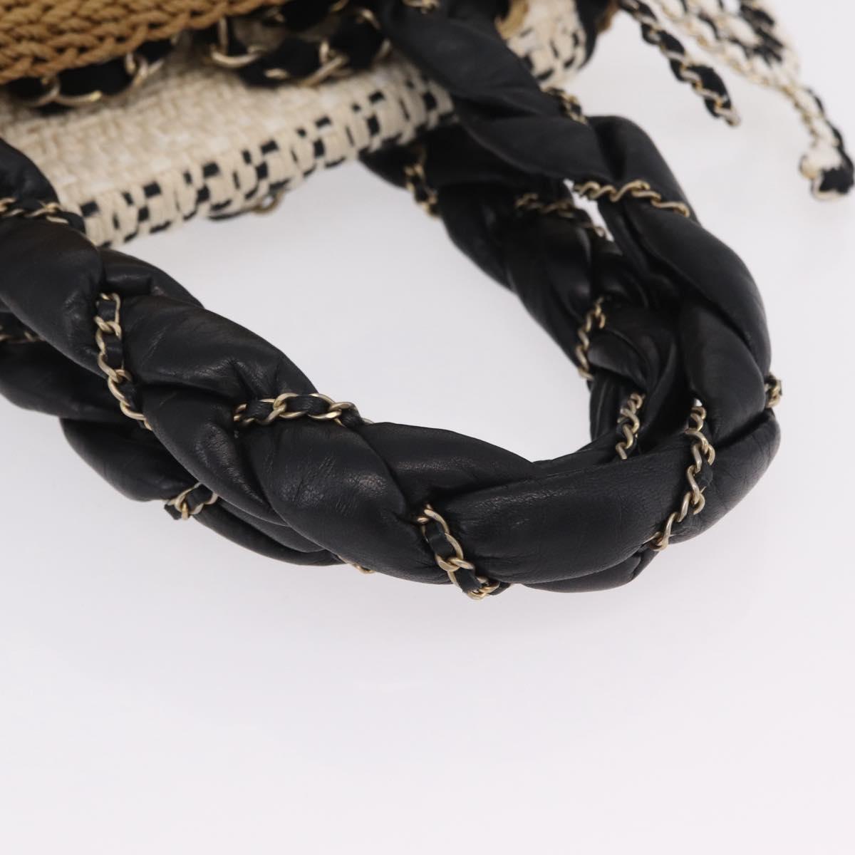 CHANEL Chain Shoulder Bag Raffia 2way Beige Gold CC Auth 200780SAM