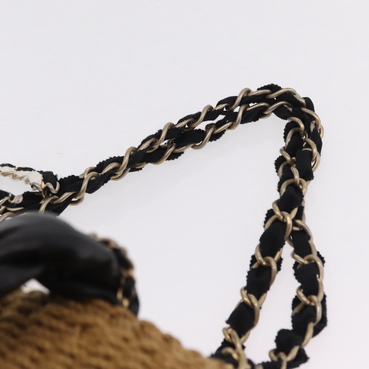 CHANEL Chain Shoulder Bag Raffia 2way Beige Gold CC Auth 200780SAM