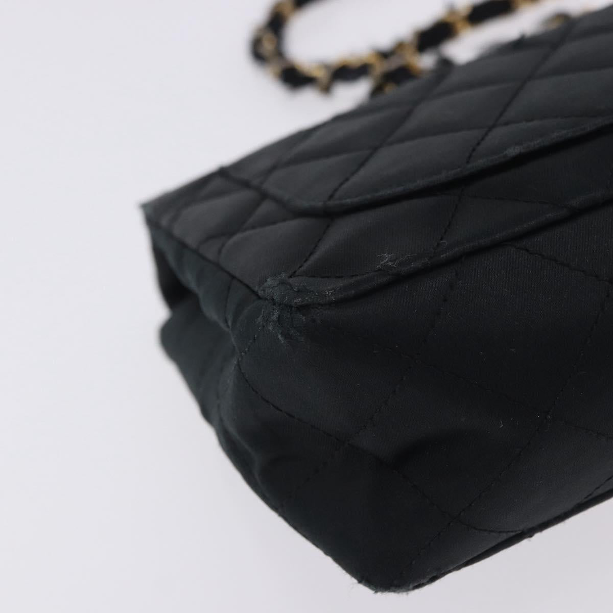 CHANEL Mini Matelasse 17 Chain Shoulder Bag Satin Black Gold CC Auth 200781A