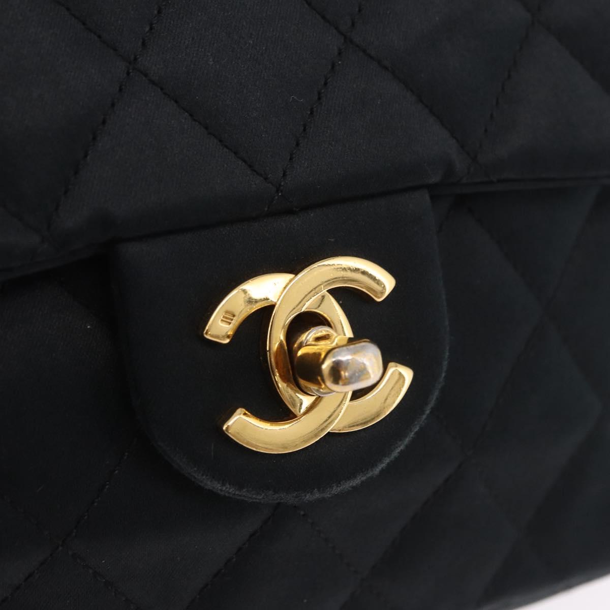 CHANEL Mini Matelasse 17 Chain Shoulder Bag Satin Black Gold CC Auth 200781A
