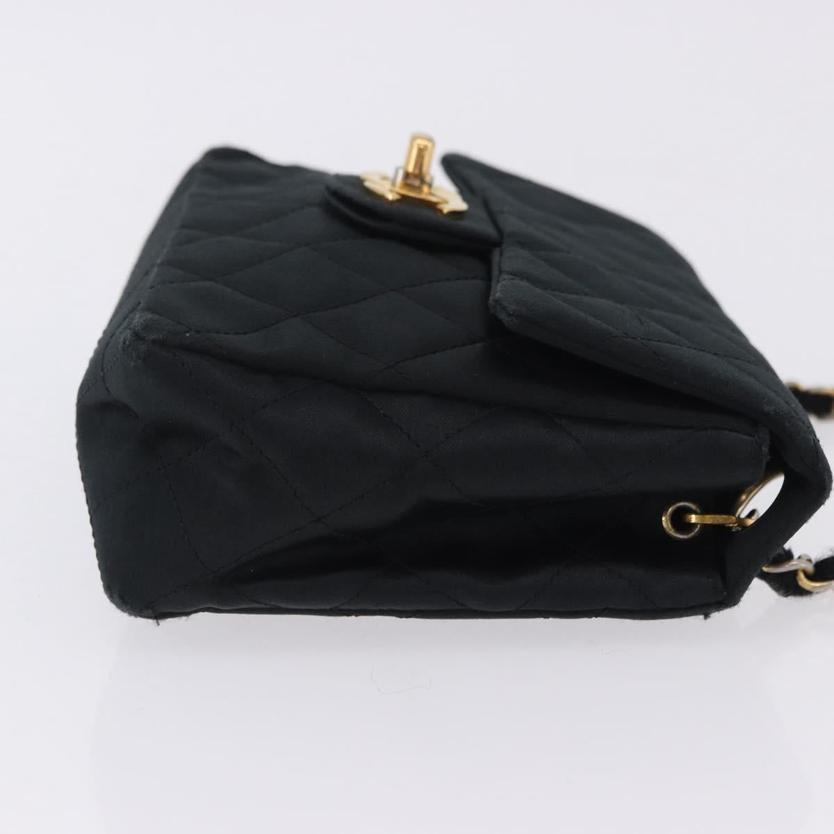 CHANEL Mini Matelasse 17 Chain Shoulder Bag Satin Black Gold CC Auth 200781A