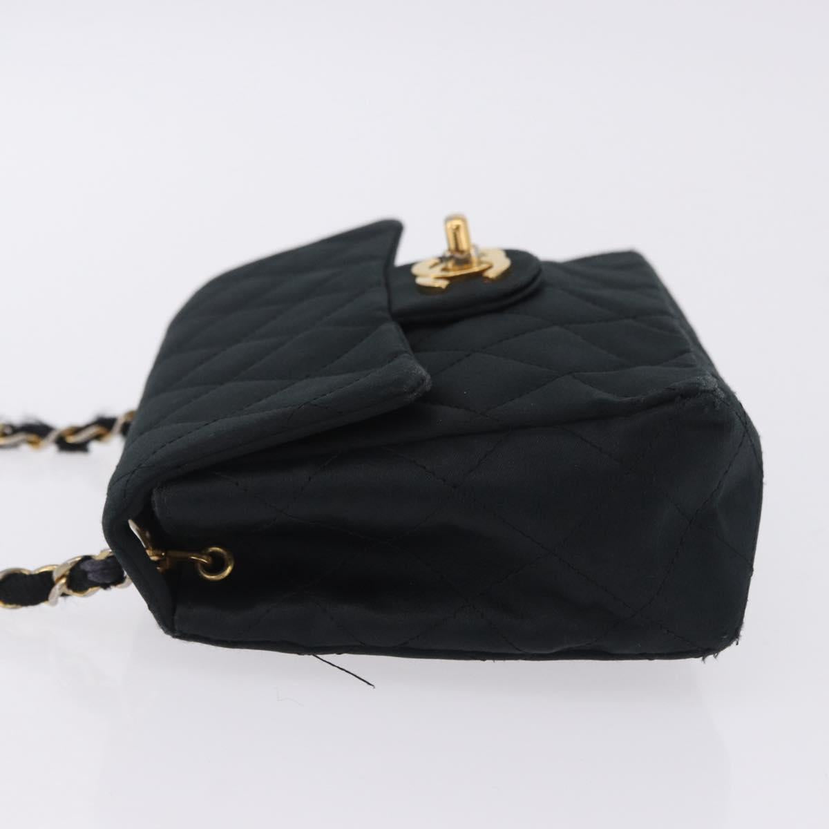 CHANEL Mini Matelasse 17 Chain Shoulder Bag Satin Black Gold CC Auth 200781A