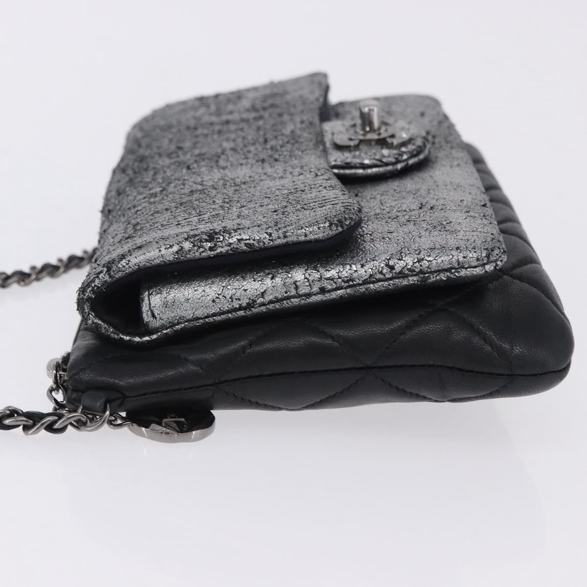 CHANEL Matelasse Chain Shoulder Bag Lamb Skin Black Silver CC Auth 200782V