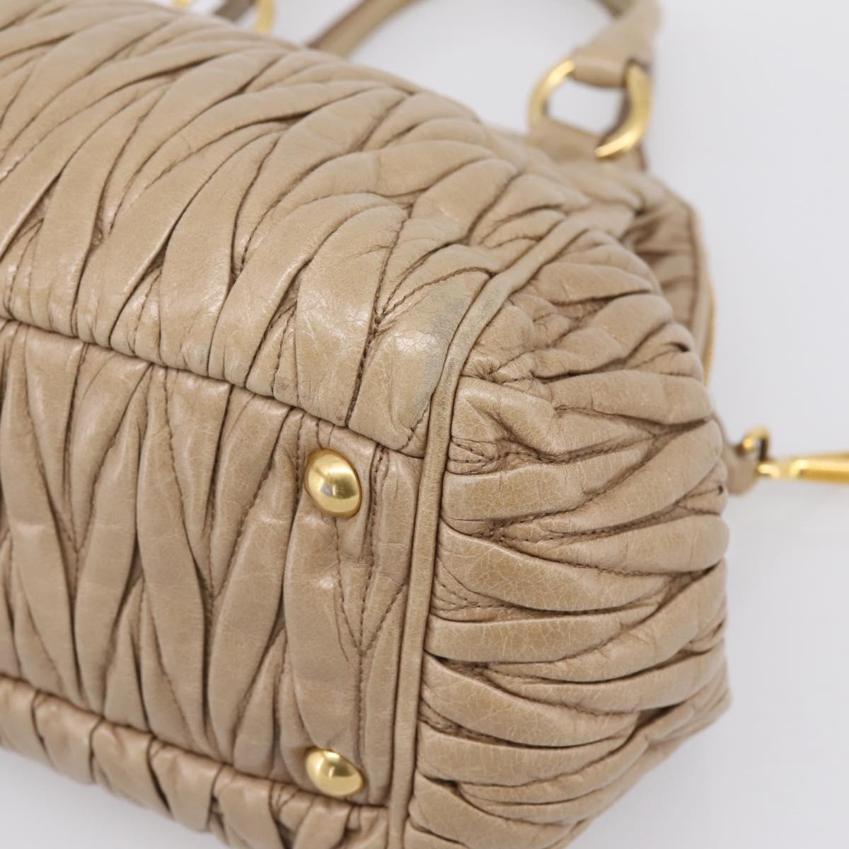 Miu Miu Matelasse Hand Bag Leather 2way Beige Gold Tone Auth 200801V