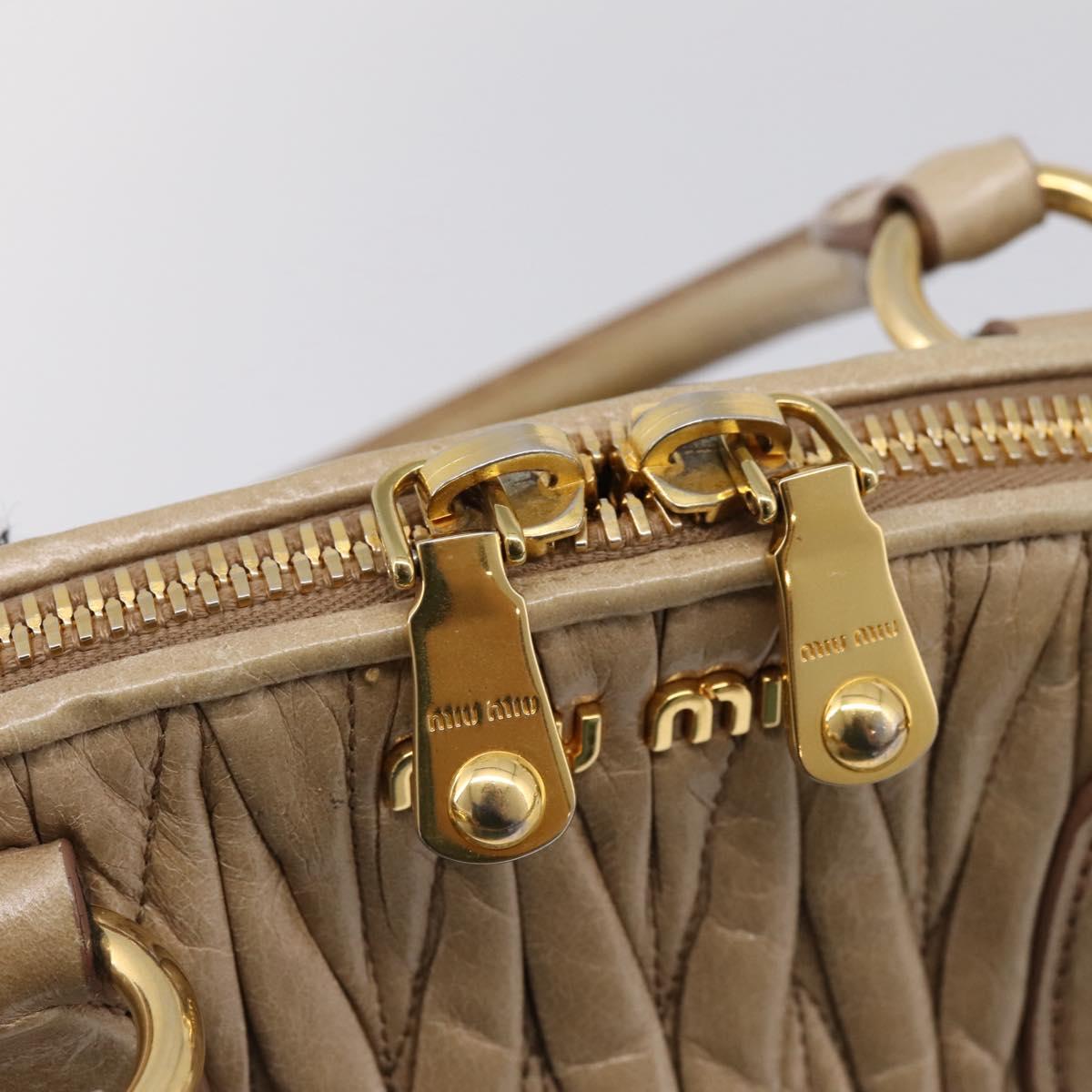 Miu Miu Matelasse Hand Bag Leather 2way Beige Gold Tone Auth 200801V
