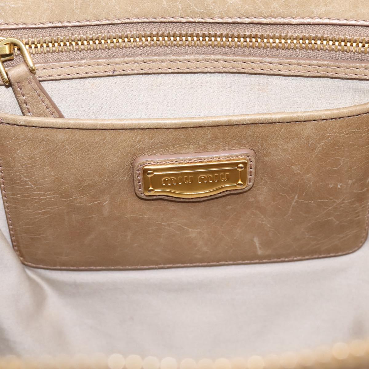 Miu Miu Matelasse Hand Bag Leather 2way Beige Gold Tone Auth 200801V