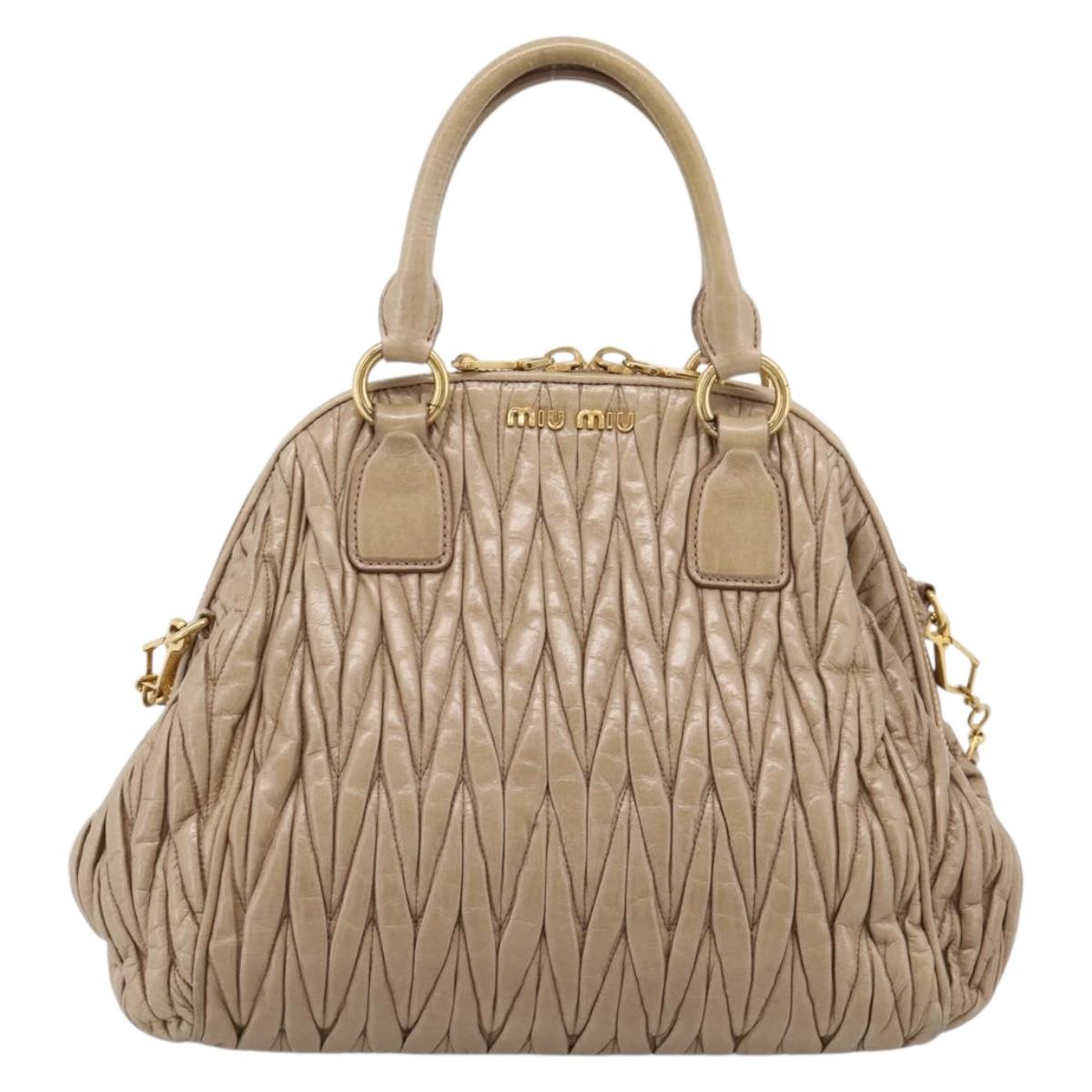 Miu Miu Matelasse Hand Bag Leather 2way Beige Gold Tone Auth 200801V