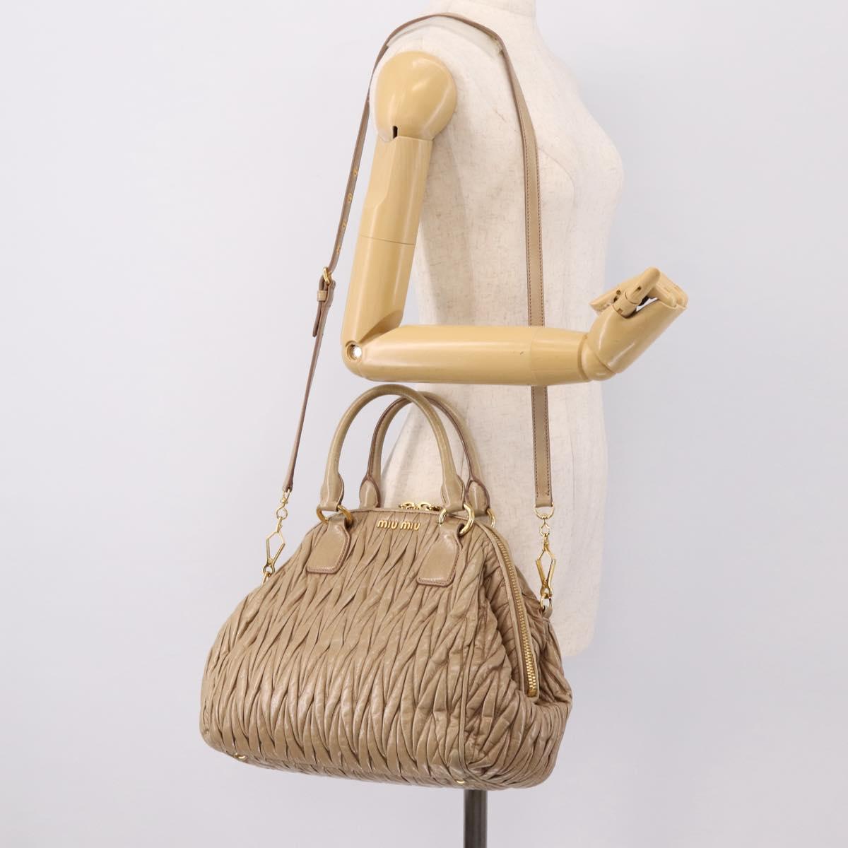 Miu Miu Matelasse Hand Bag Leather 2way Beige Gold Tone Auth 200801V