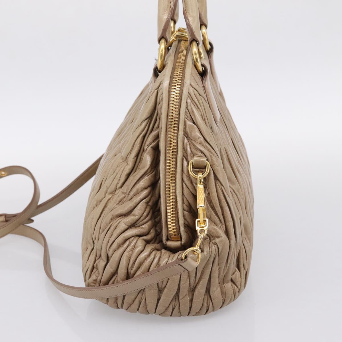 Miu Miu Matelasse Hand Bag Leather 2way Beige Gold Tone Auth 200801V