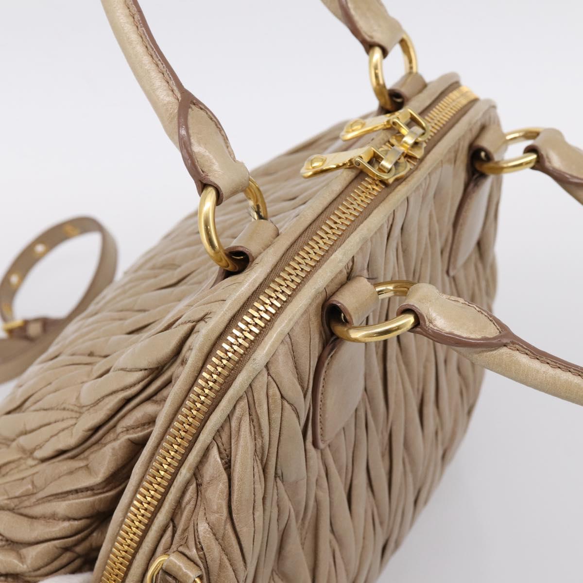 Miu Miu Matelasse Hand Bag Leather 2way Beige Gold Tone Auth 200801V