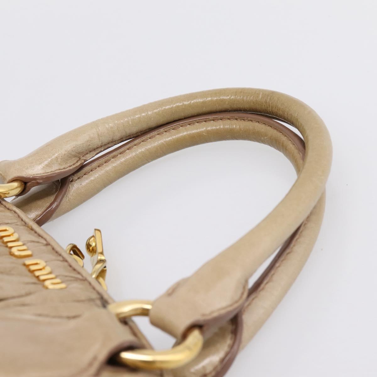Miu Miu Matelasse Hand Bag Leather 2way Beige Gold Tone Auth 200801V