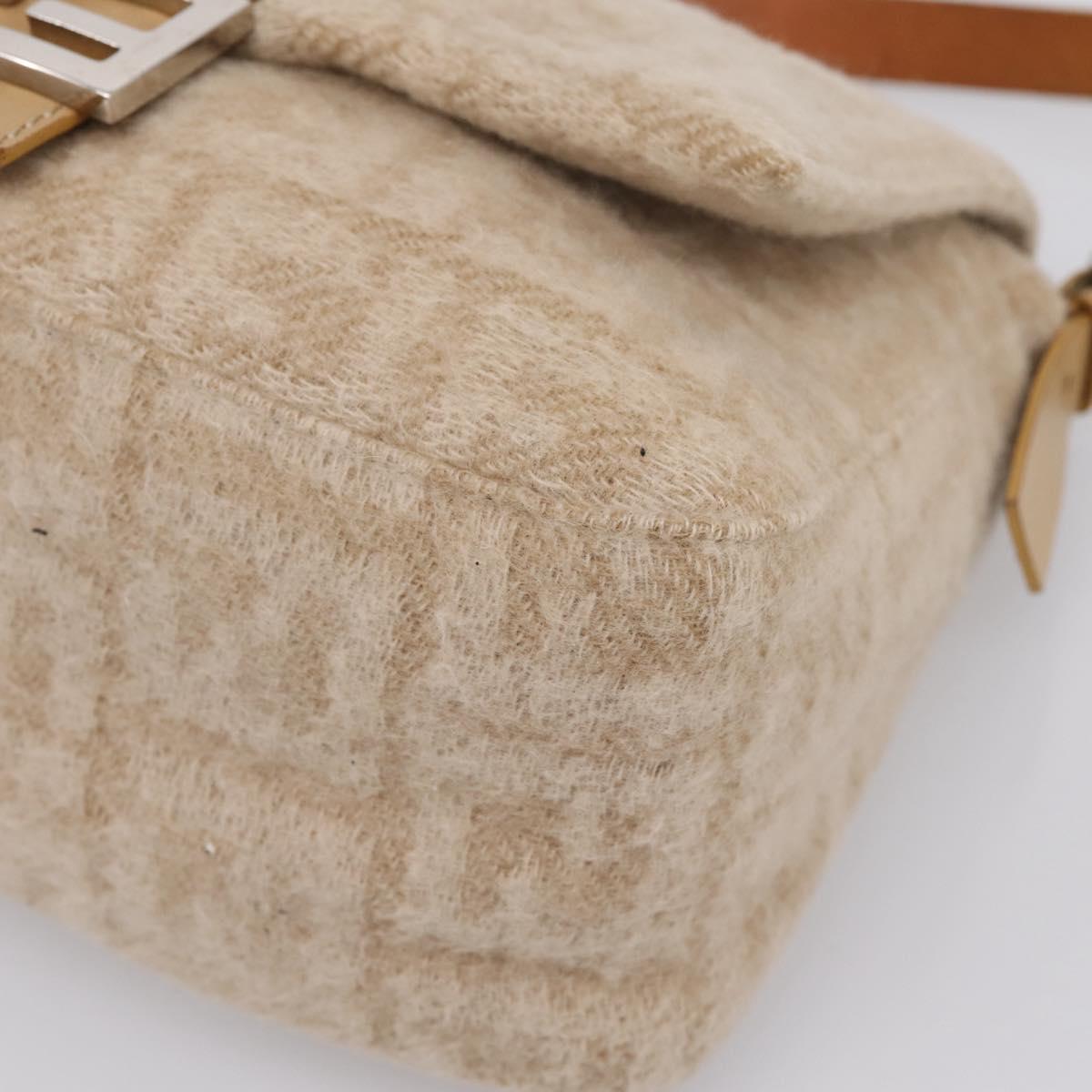 FENDI Mamma Baguette Shoulder Bag Wool Beige Silver Auth 200802V