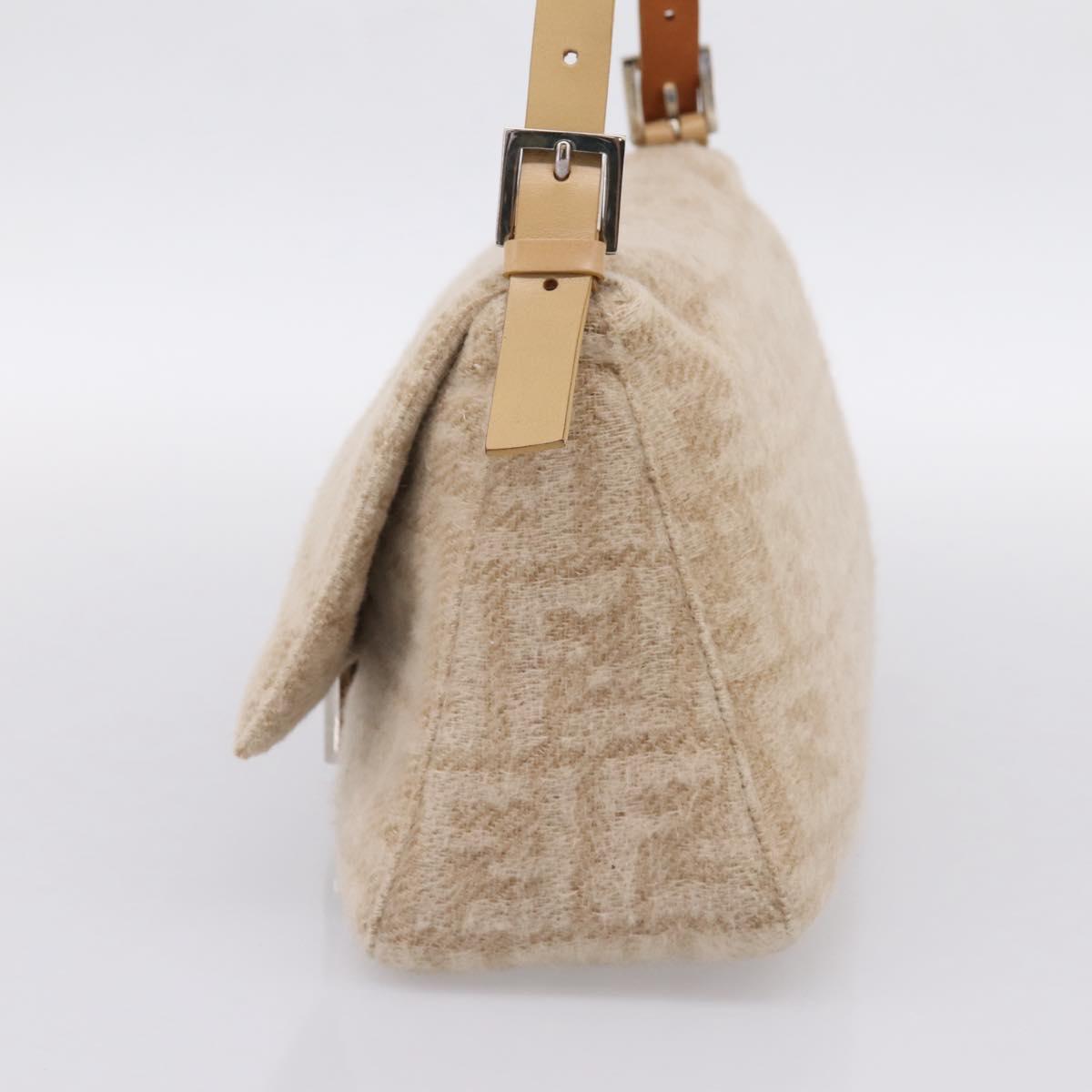 FENDI Mamma Baguette Shoulder Bag Wool Beige Silver Auth 200802V
