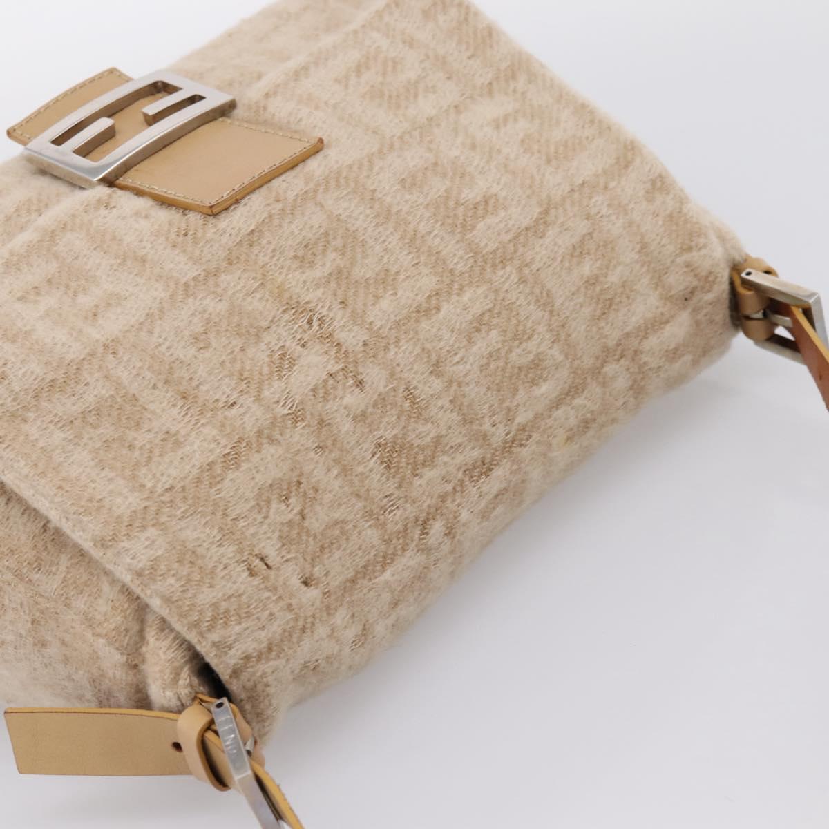 FENDI Mamma Baguette Shoulder Bag Wool Beige Silver Auth 200802V