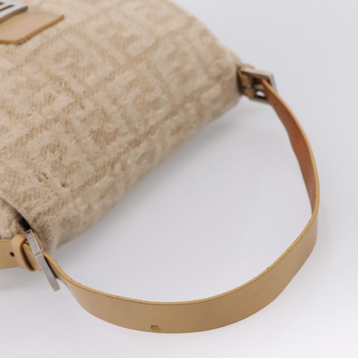 FENDI Mamma Baguette Shoulder Bag Wool Beige Silver Auth 200802V