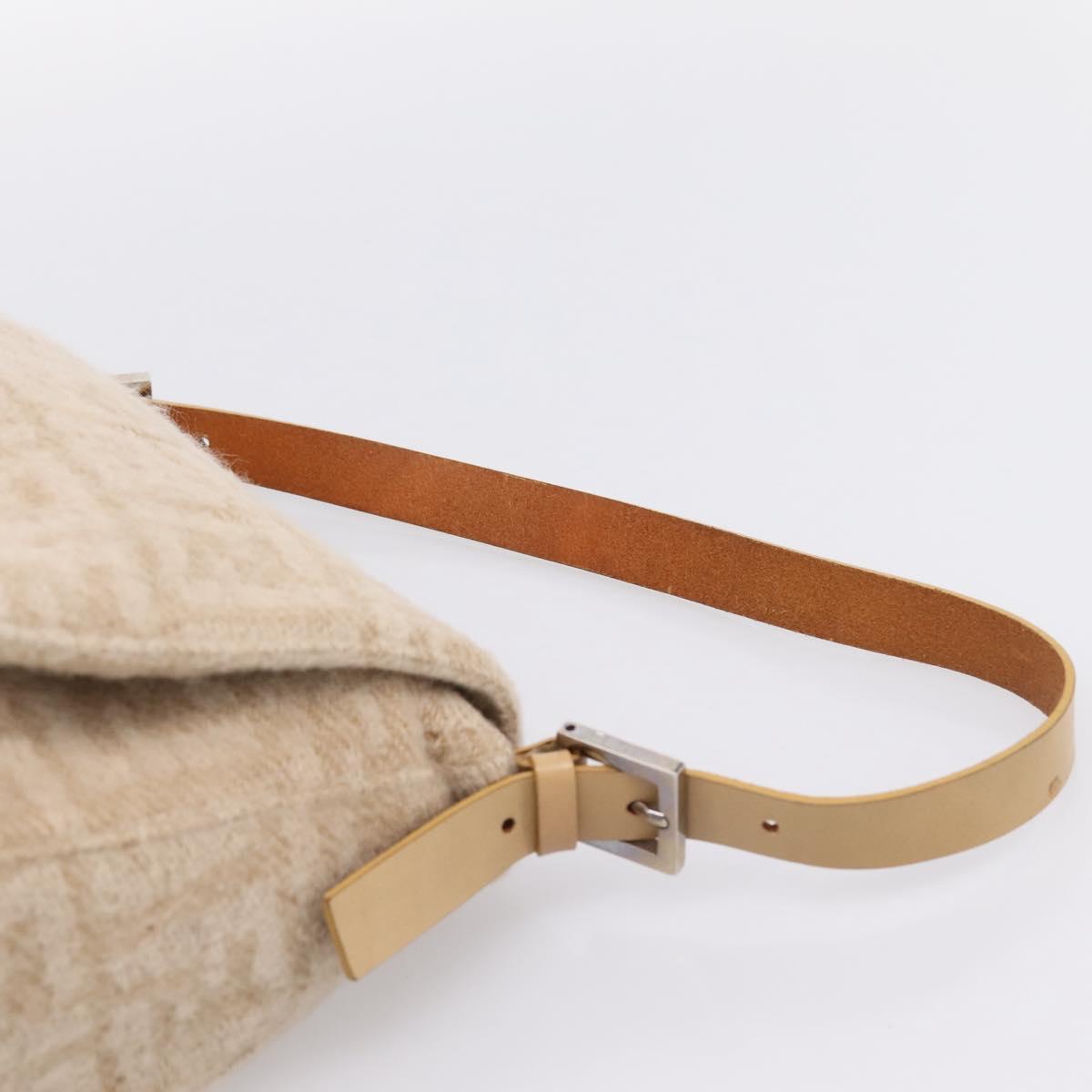 FENDI Mamma Baguette Shoulder Bag Wool Beige Silver Auth 200802V