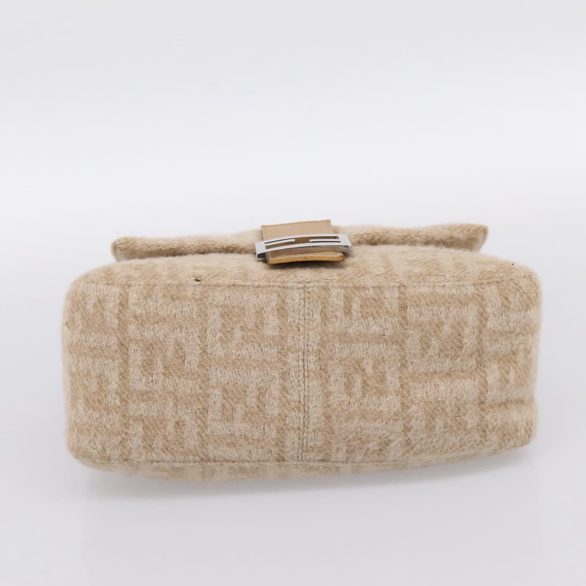FENDI Mamma Baguette Shoulder Bag Wool Beige Silver Auth 200802V
