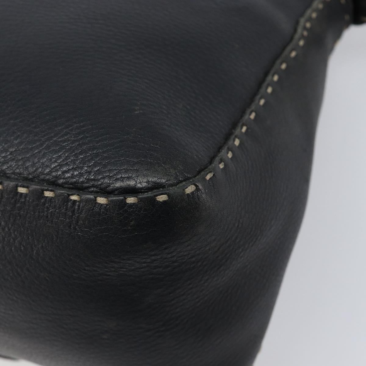 FENDI Selleria Mamma Baguette Shoulder Bag Leather Black Silver Auth 200803A