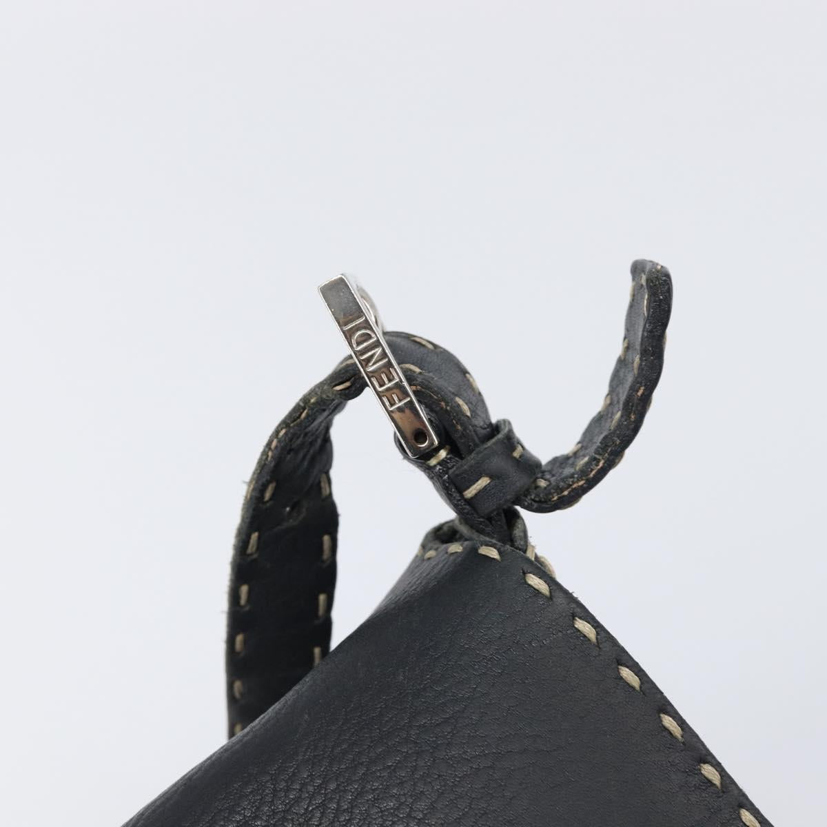 FENDI Selleria Mamma Baguette Shoulder Bag Leather Black Silver Auth 200803A
