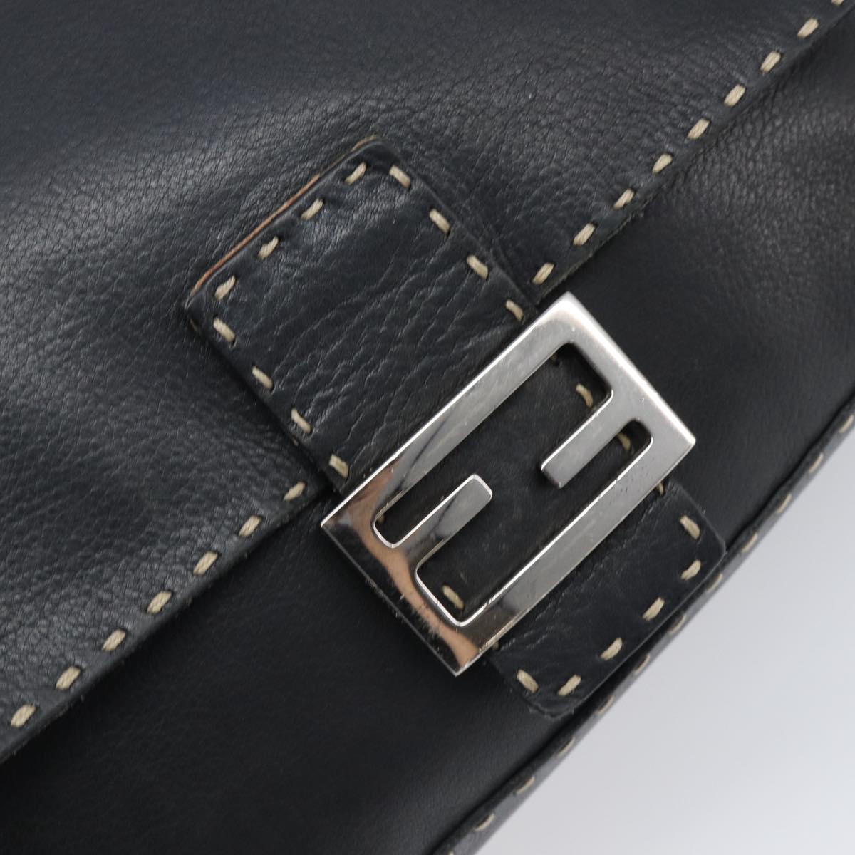 FENDI Selleria Mamma Baguette Shoulder Bag Leather Black Silver Auth 200803A